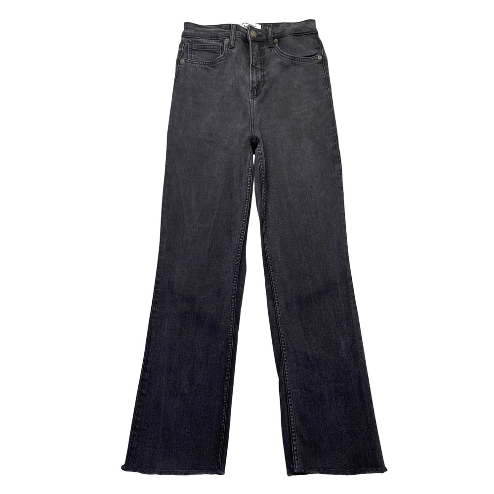 Reformation Wynn Ultra High Rise Slim Straight Jeans Black Raw Hem Sz 28 USA‎